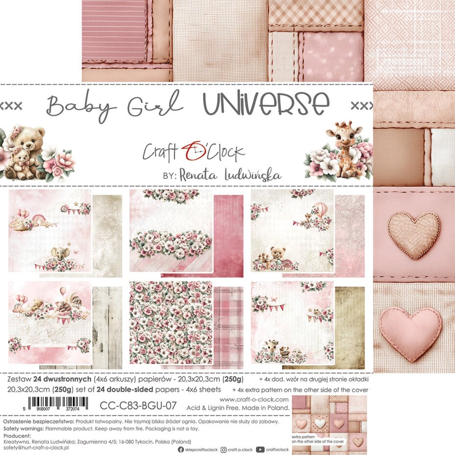 NYHET! Craft O'clock -Baby Girl Universe -8x8 Inch Medium Papers Set (CC-C83-BGU-09)