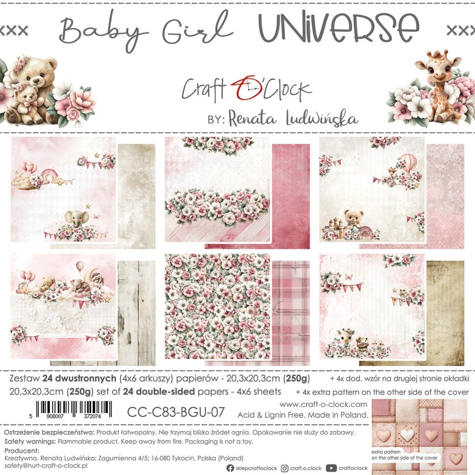 NYHET! Craft O'clock -Baby Girl Universe - 8x8 Inch Paper Set (CC-C83-BGU-07)