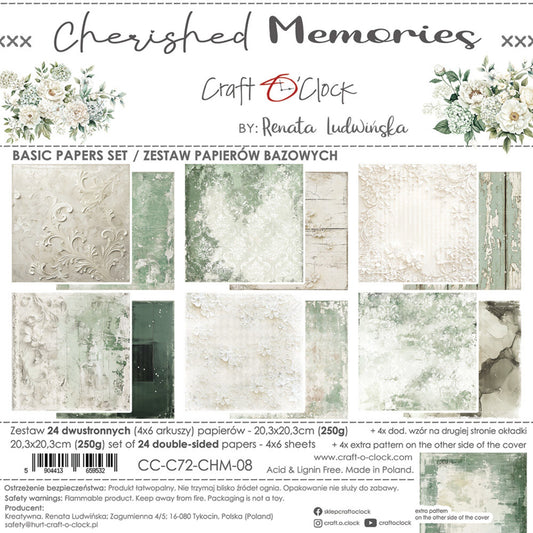 Craft O'Clock Cherished Memories 8x8 inch basic paper set- arkpakke