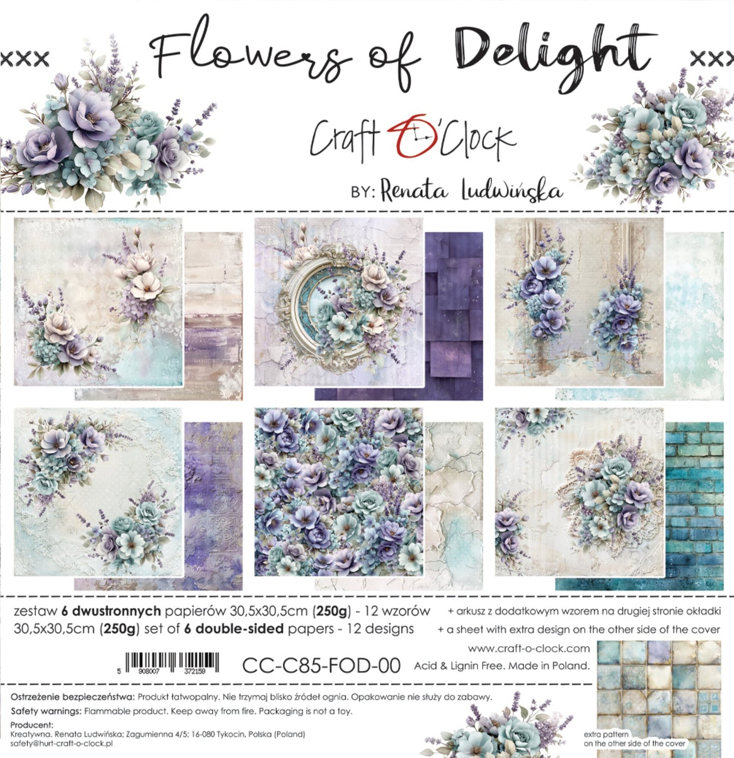 NYHET! Craft O'clock Flowers of Delight 12x12 Inch Paper Set by Renata Ludwinska