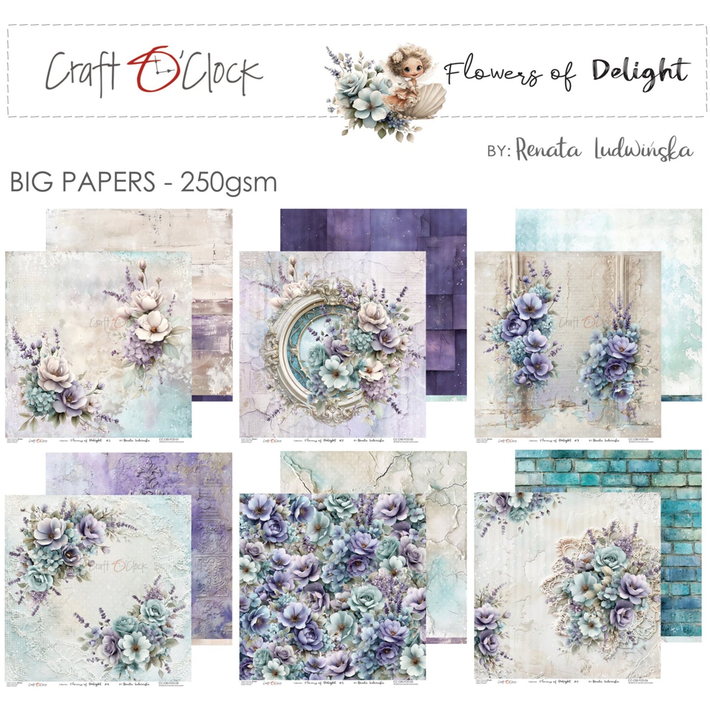 NYHET! Craft O'clock Flowers of Delight 12x12 Inch Paper Set by Renata Ludwinska