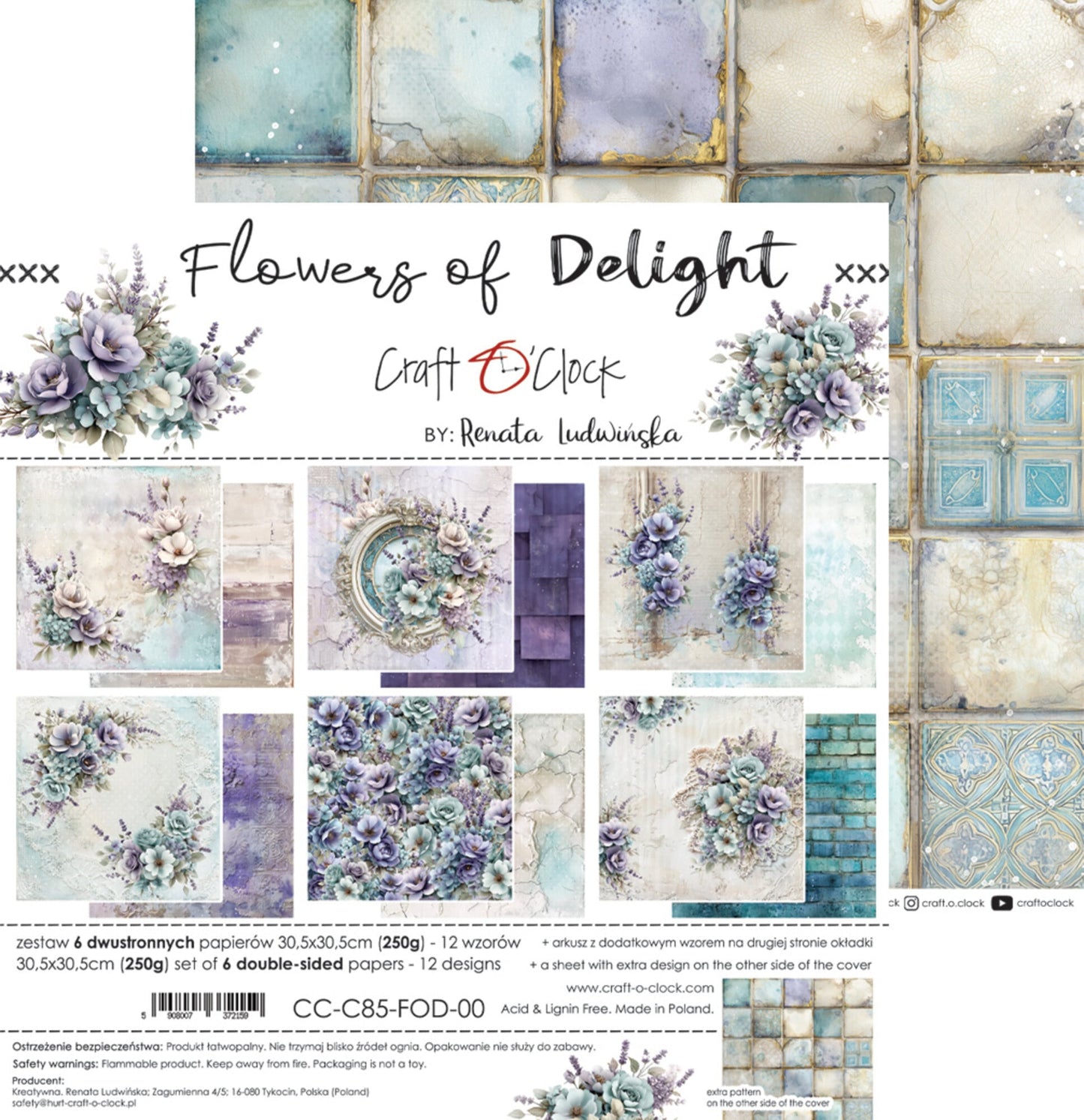 NYHET! Craft O'clock Flowers of Delight 12x12 Inch Paper Set by Renata Ludwinska