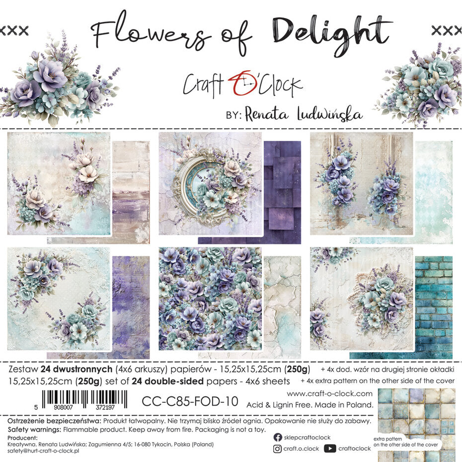 NYHET! Craft O'clock Flowers of Delight 6x6 Inch Paper Set by Renata Ludwinska