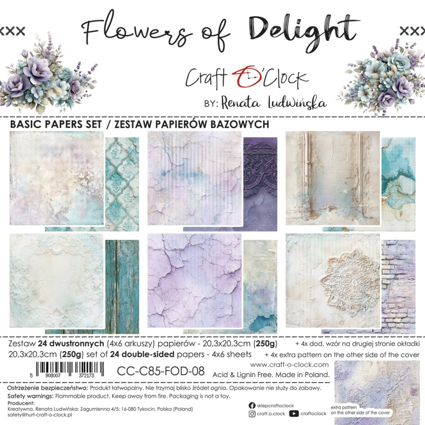 NYHET! Craft O'clock Flowers of Delight 8x8 Inch Basic Paper Set by Renata Ludwinska