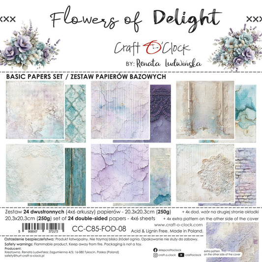NYHET! Craft O'clock Flowers of Delight 8x8 Inch Basic Paper Set by Renata Ludwinska