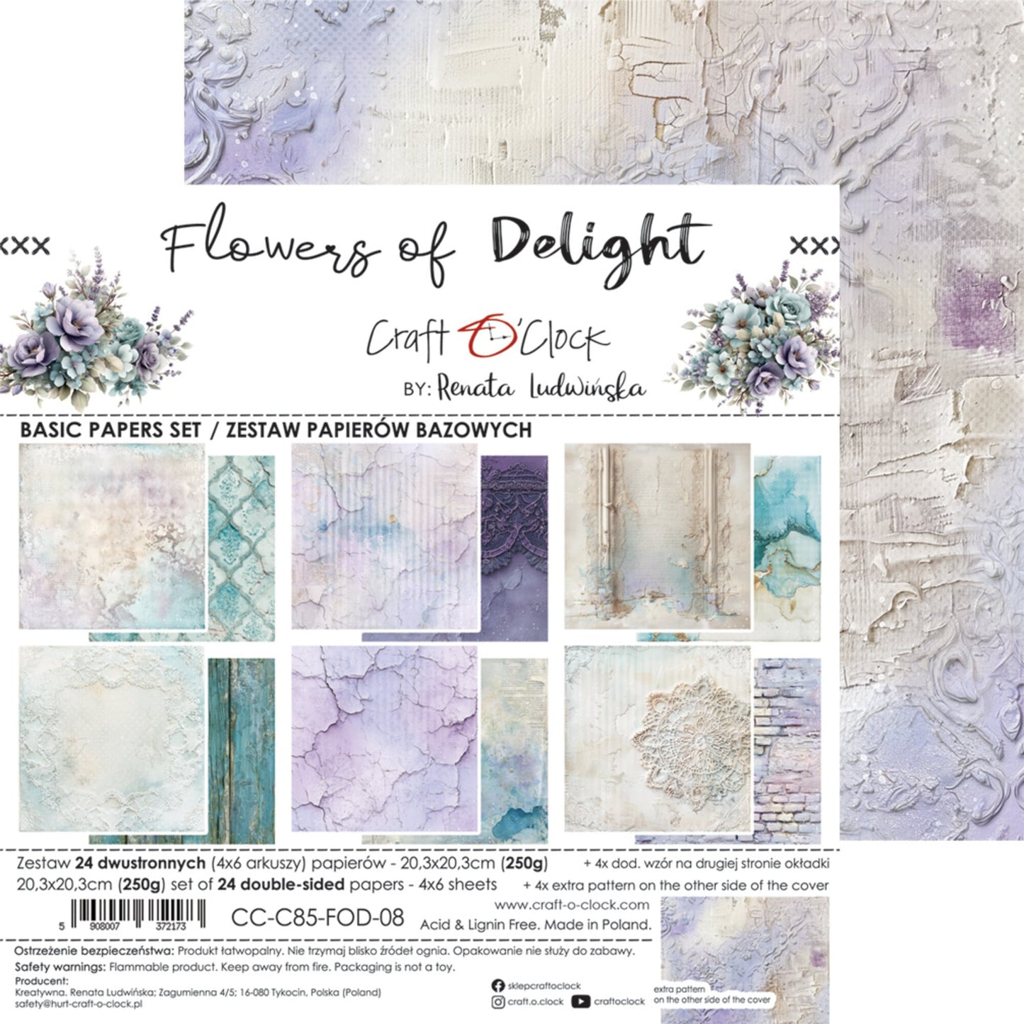 NYHET! Craft O'clock Flowers of Delight 8x8 Inch Basic Paper Set by Renata Ludwinska