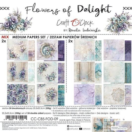 NYHET! Craft O'clock Flowers of Delight 8x8 Inch Medium mix Paper Set by Renata Ludwinska