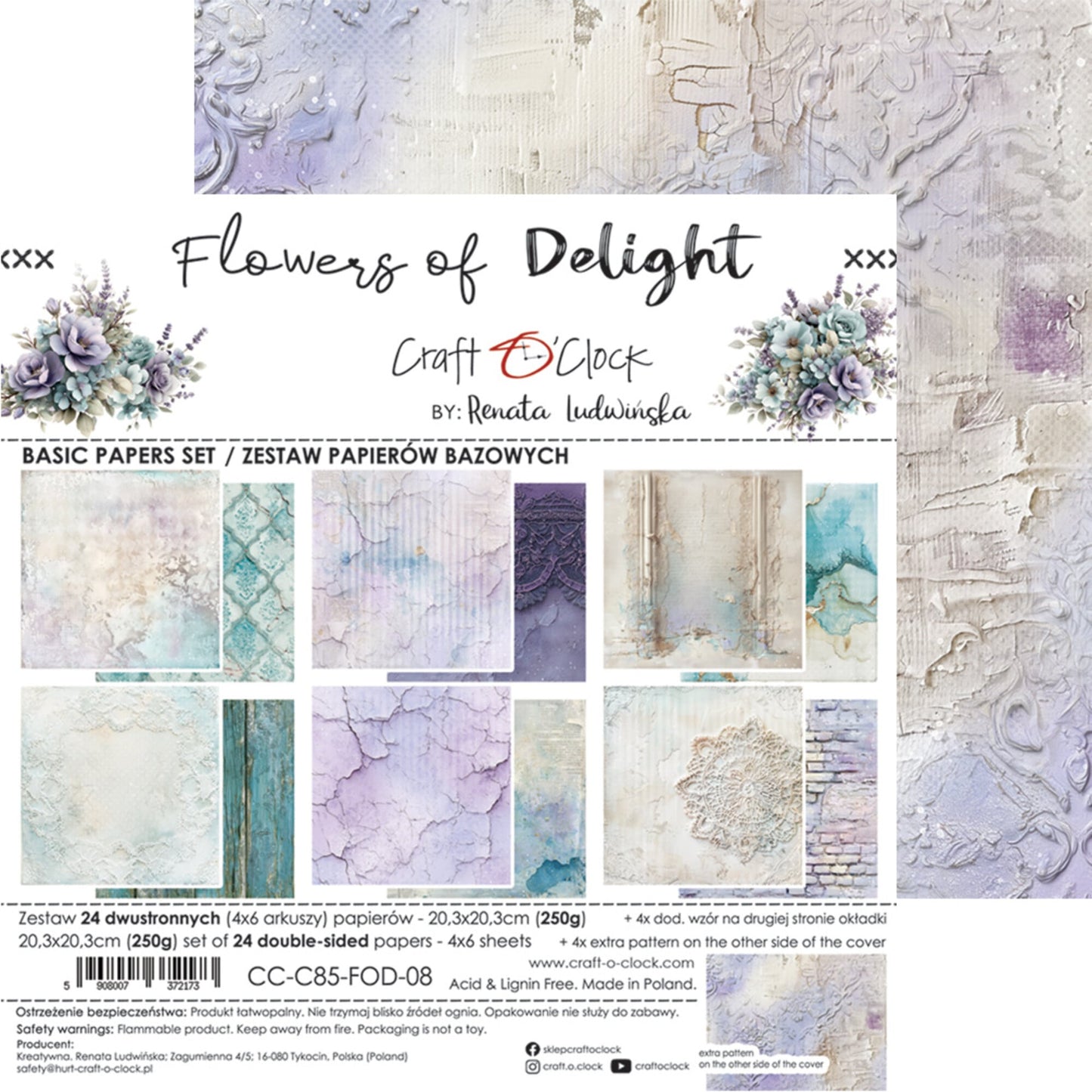 NYHET! Craft O'clock Flowers of Delight 8x8 Inch Medium mix Paper Set by Renata Ludwinska