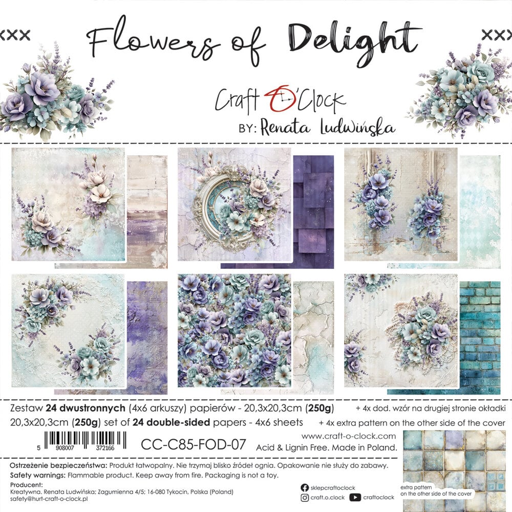 NYHET! Craft O'clock Flowers of Delight 8x8 Inch Paper Set by Renata Ludwinska