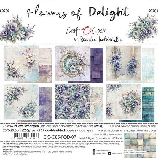 NYHET! Craft O'clock Flowers of Delight 8x8 Inch Paper Set by Renata Ludwinska