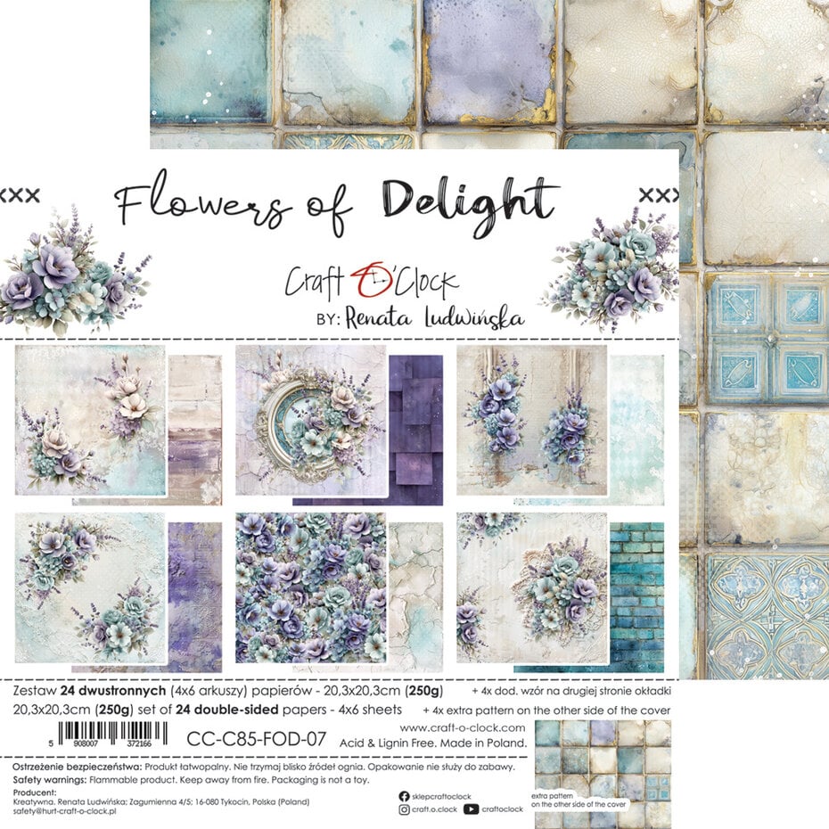 NYHET! Craft O'clock Flowers of Delight 8x8 Inch Paper Set by Renata Ludwinska