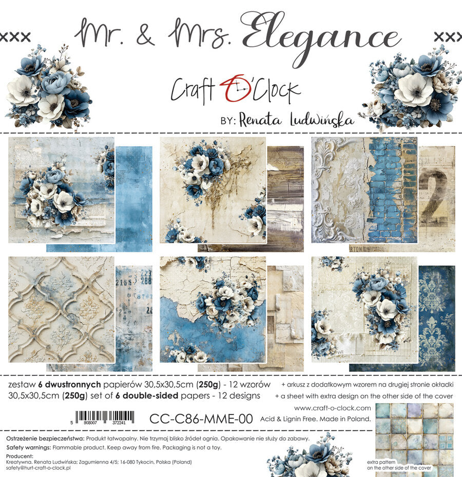 NYHET! Craft O'clock Mr. & Mrs. Elegance 12x12 Inch Paper Set by Renata Ludwinska