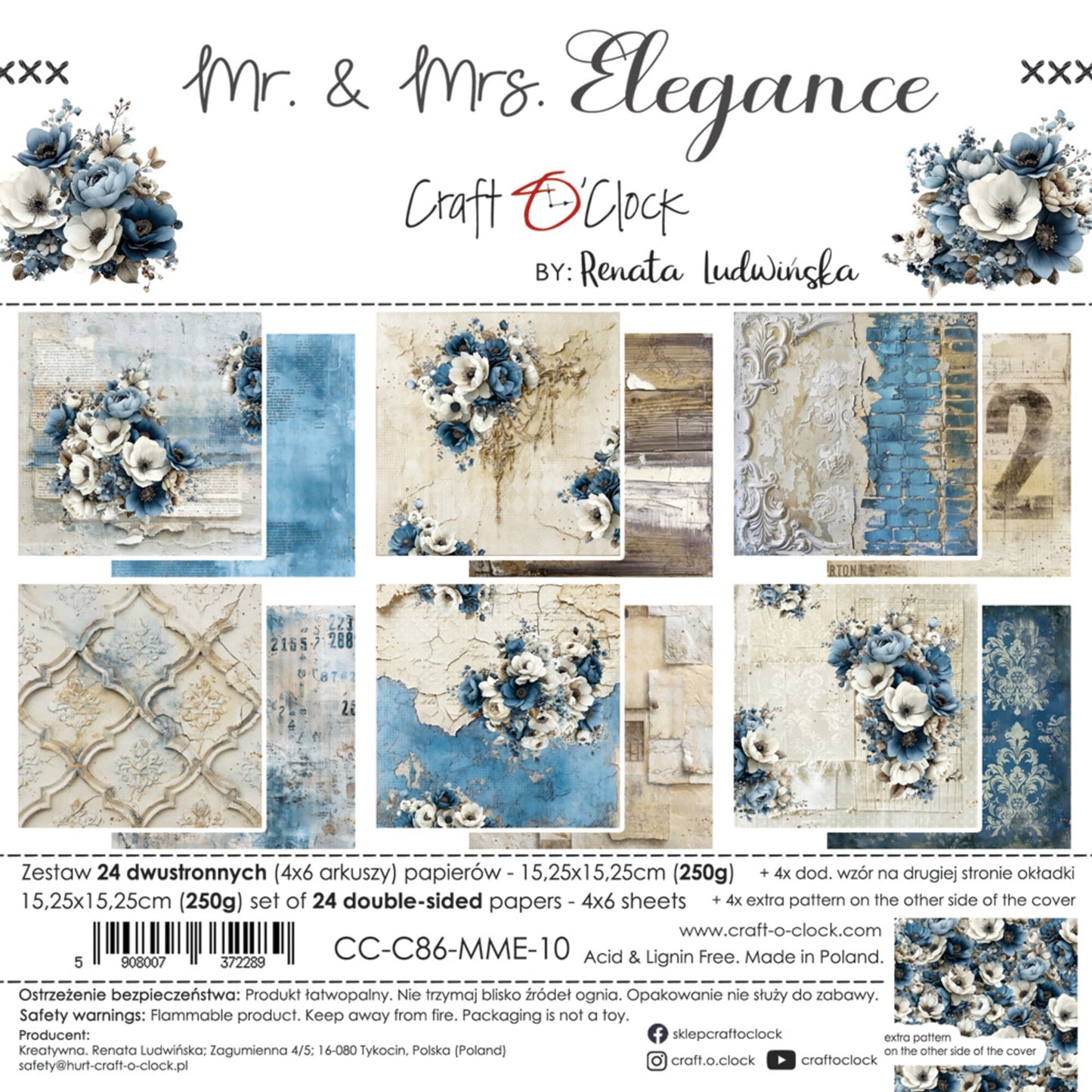 NYHET! Craft O'clock Mr. & Mrs. Elegance 6 x6  Inch Paper Set by Renata Ludwinska