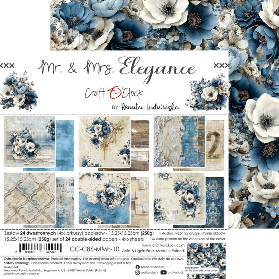 NYHET! Craft O'clock Mr. & Mrs. Elegance 6 x6  Inch Paper Set by Renata Ludwinska