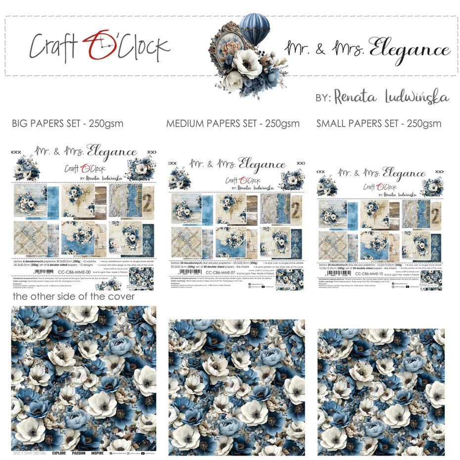 NYHET! Craft O'clock Mr. & Mrs. Elegance 6 x6  Inch Paper Set by Renata Ludwinska