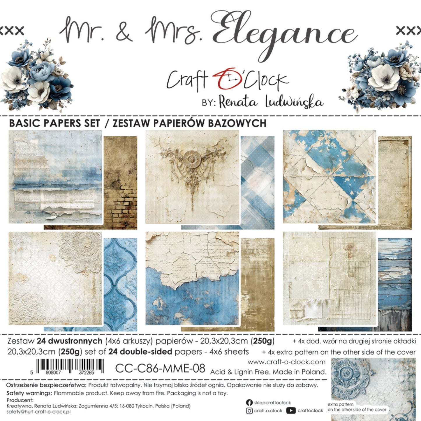 NYHET! Craft O'clock Mr. & Mrs. Elegance 8x8 Inch Basic Paper Set by Renata Ludwinska