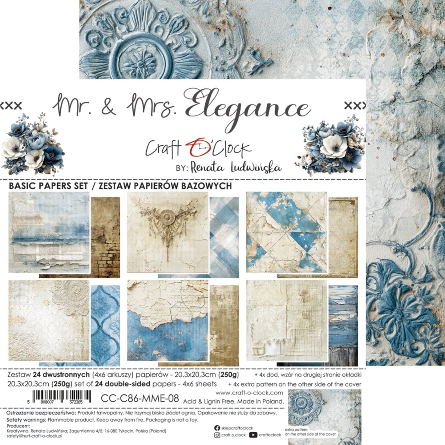 NYHET! Craft O'clock Mr. & Mrs. Elegance 8x8 Inch Basic Paper Set by Renata Ludwinska