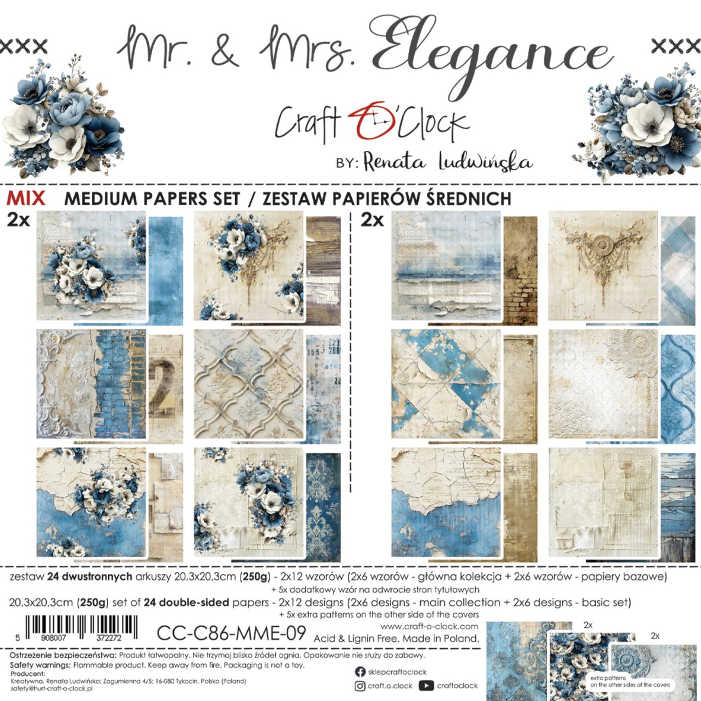 NYHET! Craft O'clock Mr. & Mrs. Elegance 8x8 Inch Paper Set by Renata Ludwinska