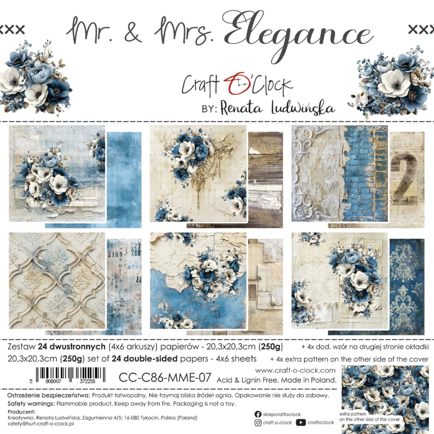 NYHET! Craft O'clock Mr. & Mrs. Elegance 8x8 Inch Basic Paper Set by Renata Ludwinska