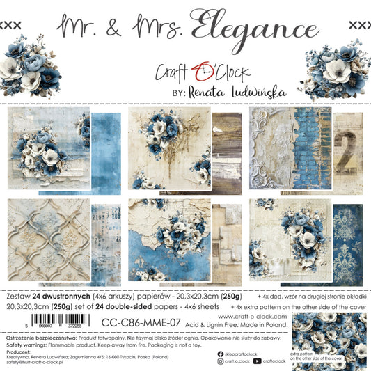 NYHET! Craft O'clock Mr. & Mrs. Elegance 8x8 Inch Basic Paper Set by Renata Ludwinska