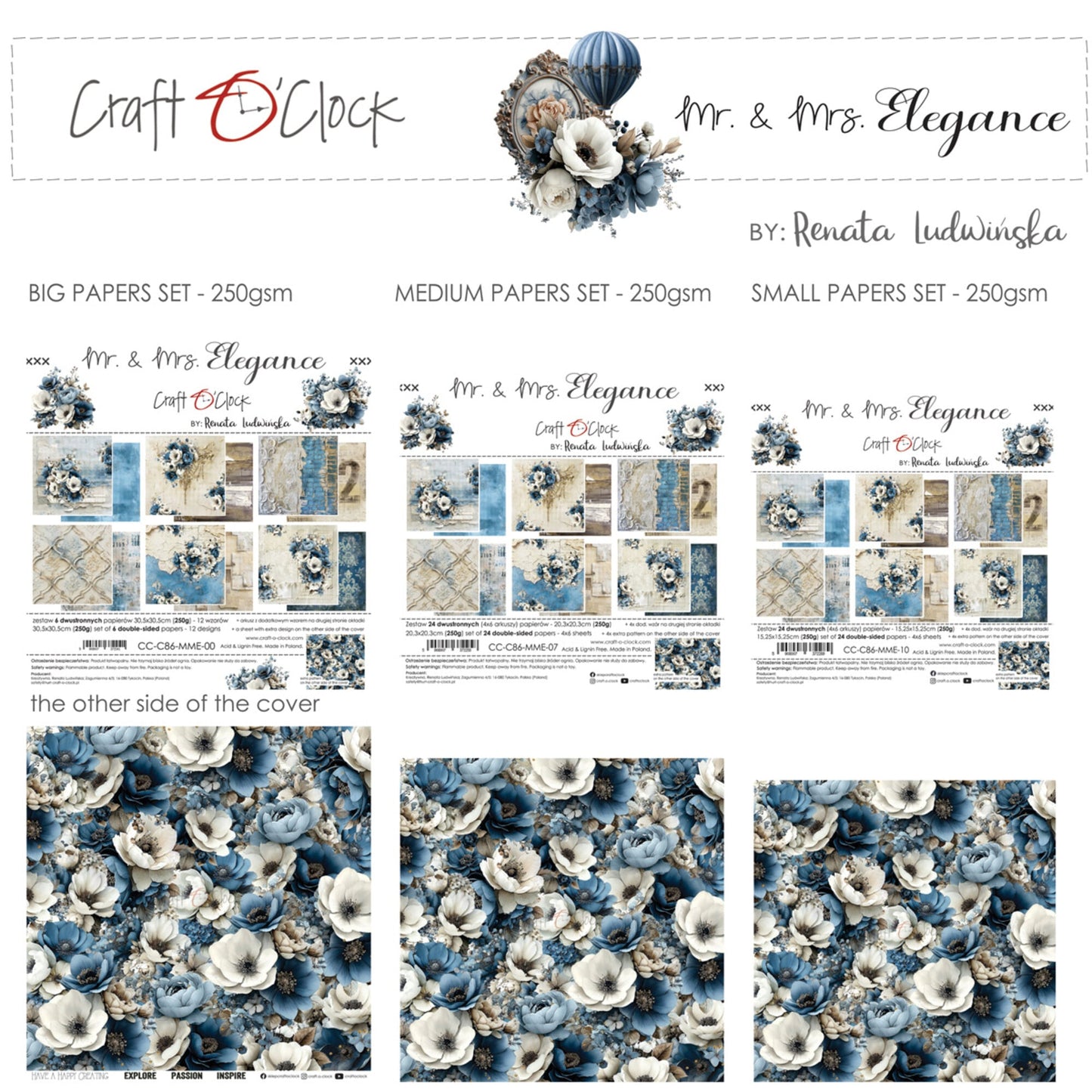 NYHET! Craft O'clock Mr. & Mrs. Elegance 8x8 Inch Basic Paper Set by Renata Ludwinska
