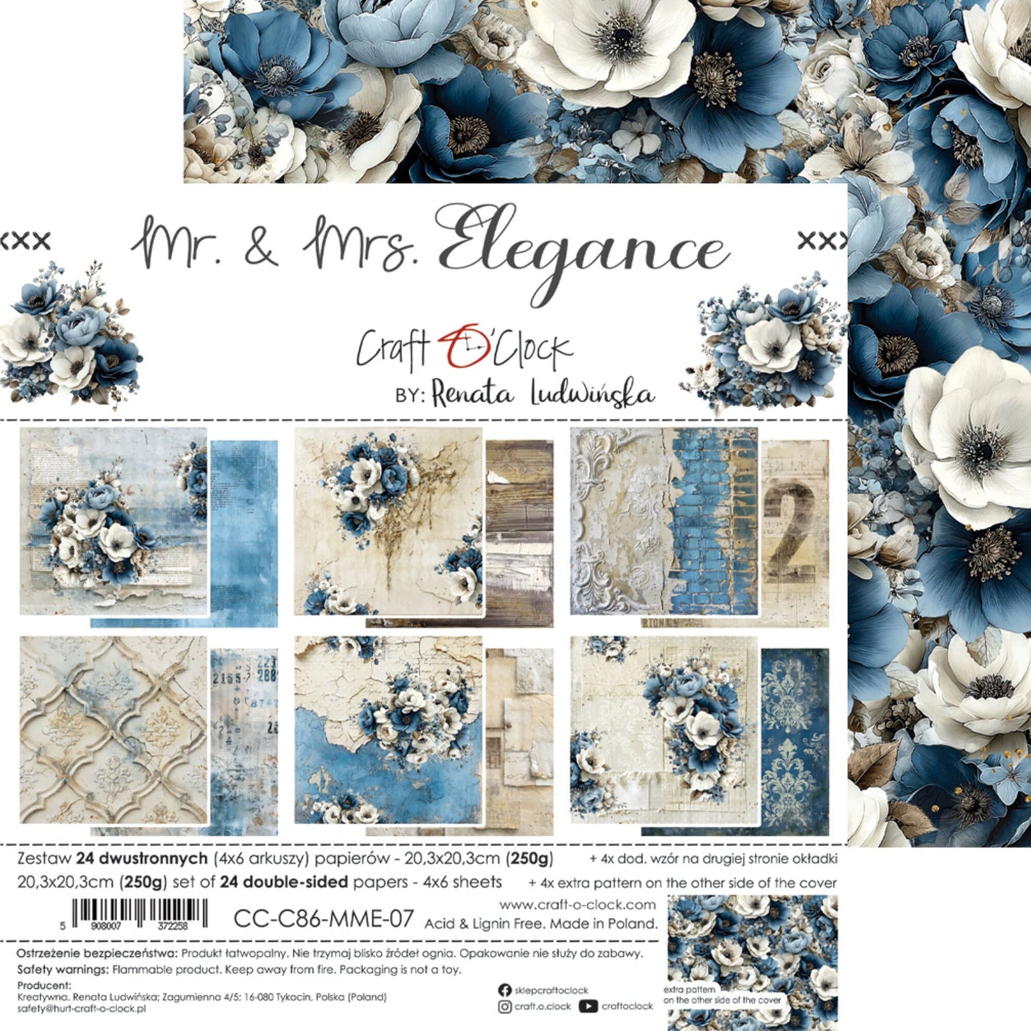 NYHET! Craft O'clock Mr. & Mrs. Elegance 8x8 Inch Basic Paper Set by Renata Ludwinska