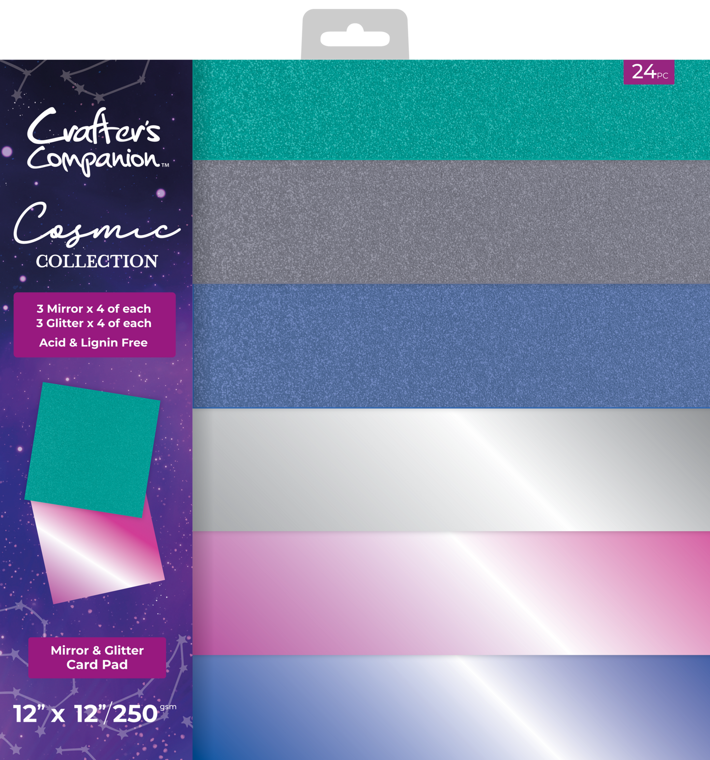 Crafter's Companion Cosmic Collection 12x12 Inch Mirror & Glitter Card Pad Cosmic