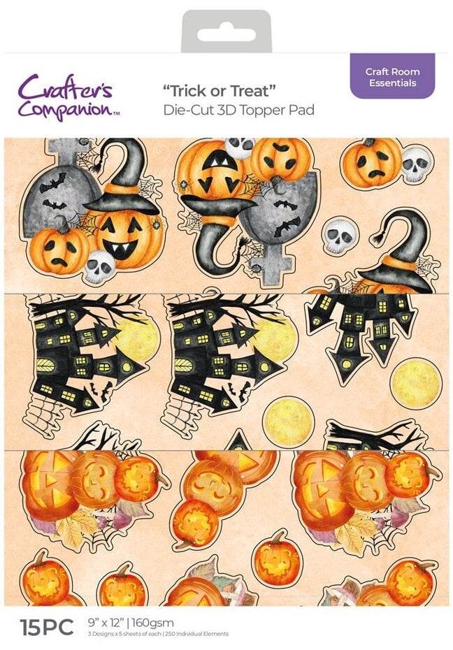 Diecut 3d topper pad  - arkpakke med 3d-motiver -  Trick or Treat 9x12 Inch 3D Topper Pad (CC-CRE-DTPAD9-TRT)