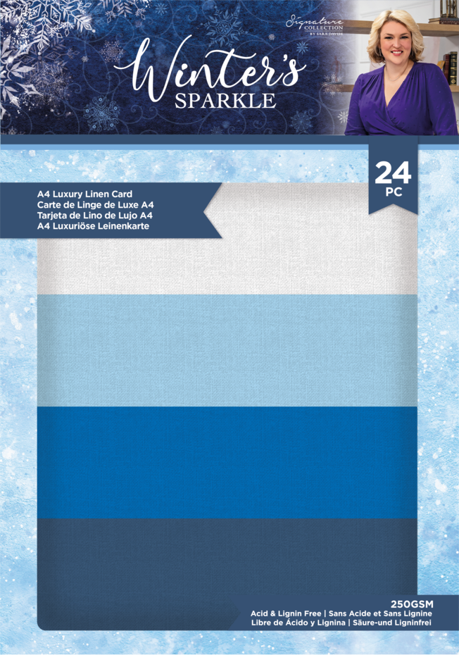Crafters Companions -  Winter's Sparkle A4 Luxury Linen Card Pack  Arkpakke ensfarget kartong (S-WISP-LMIXCARD-A4)