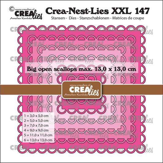 Crealies dies - Big open scalloped squares / stor firkant med blonde / bølge kant  - CLNestXXL147