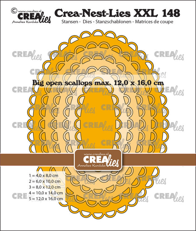 Crealies dies - Big open scalloped ovals / stor oval med bølge/ blondekant - CLNestXXL148