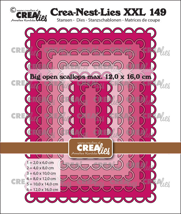 Crealies dies - Big open scalloped rectangles / stor rektangel med bølge/ blondekant - CLNestXXL149