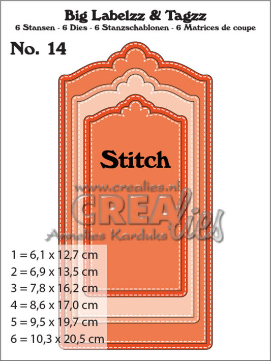 Crealies Big Labelzz & Tagzz Dies No. 14 With Stitch (CLBigLT14)- stor tag dies sett.