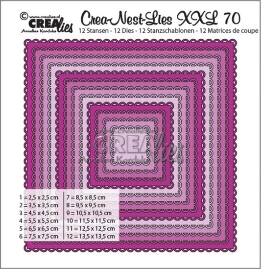 Crealies dies - Crea-Nest-Lies XXL Dies No. 70 Squares with Open Scallop (CLNestXXL70)
