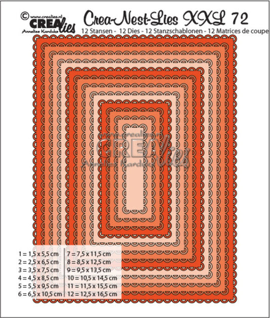 Crealies dies -scalloped rectangles - rektangler med åpen bølgekant/ blonde Crea-Nest-Lies XXL Stansen No. 72