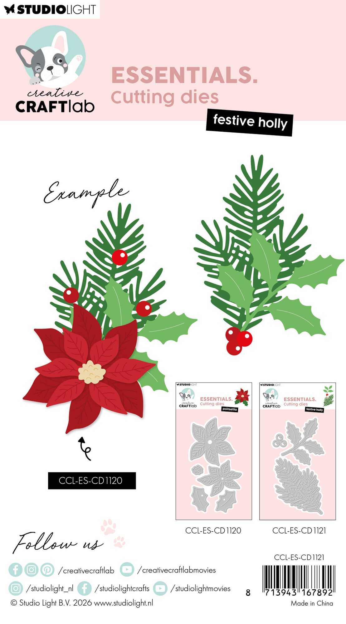 NYHET! StudioLight - Creative craftlab -  Essentials Cutting Die - Festive Holly Essentials Cutting Dies (CCL-ES-CD1121)