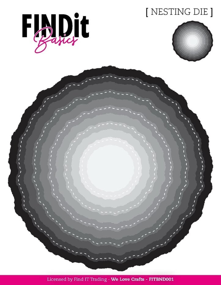 FINDit basics- Sirkeldies med bølget røff kant og «søm»/ Nesting Dies Stitched Wavey Circles