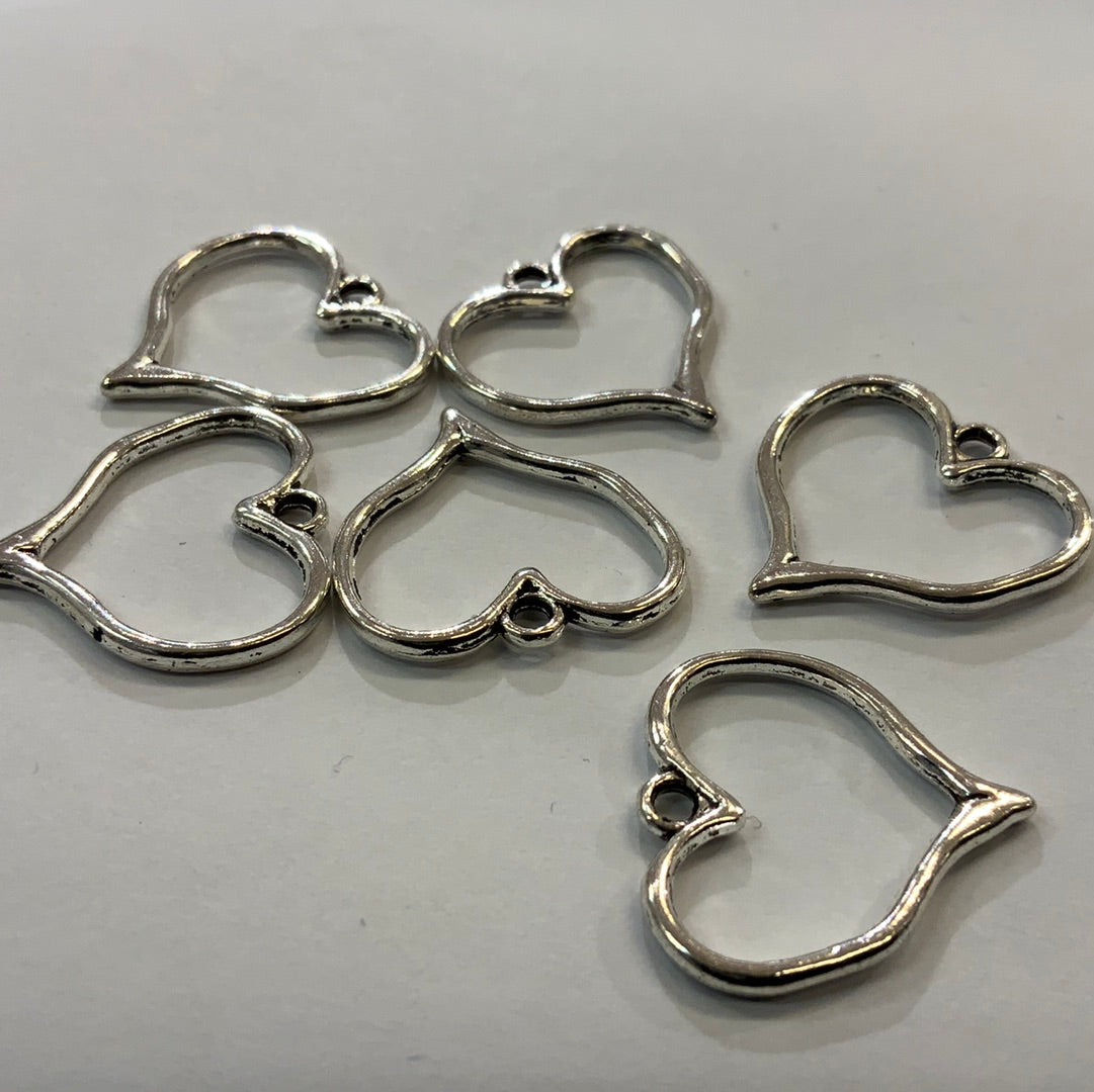 Charms - hjerte - sølvfarget metall 6 stk