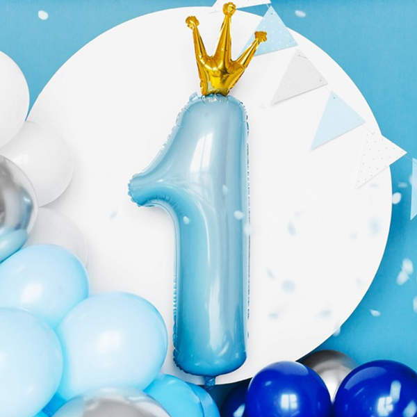 Folie ballong tall 1 m/ gull krone , blå , 12x35.5inch