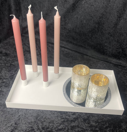 Dekor fat - rektangel - med 4 magnetiske lys holdere - hvit