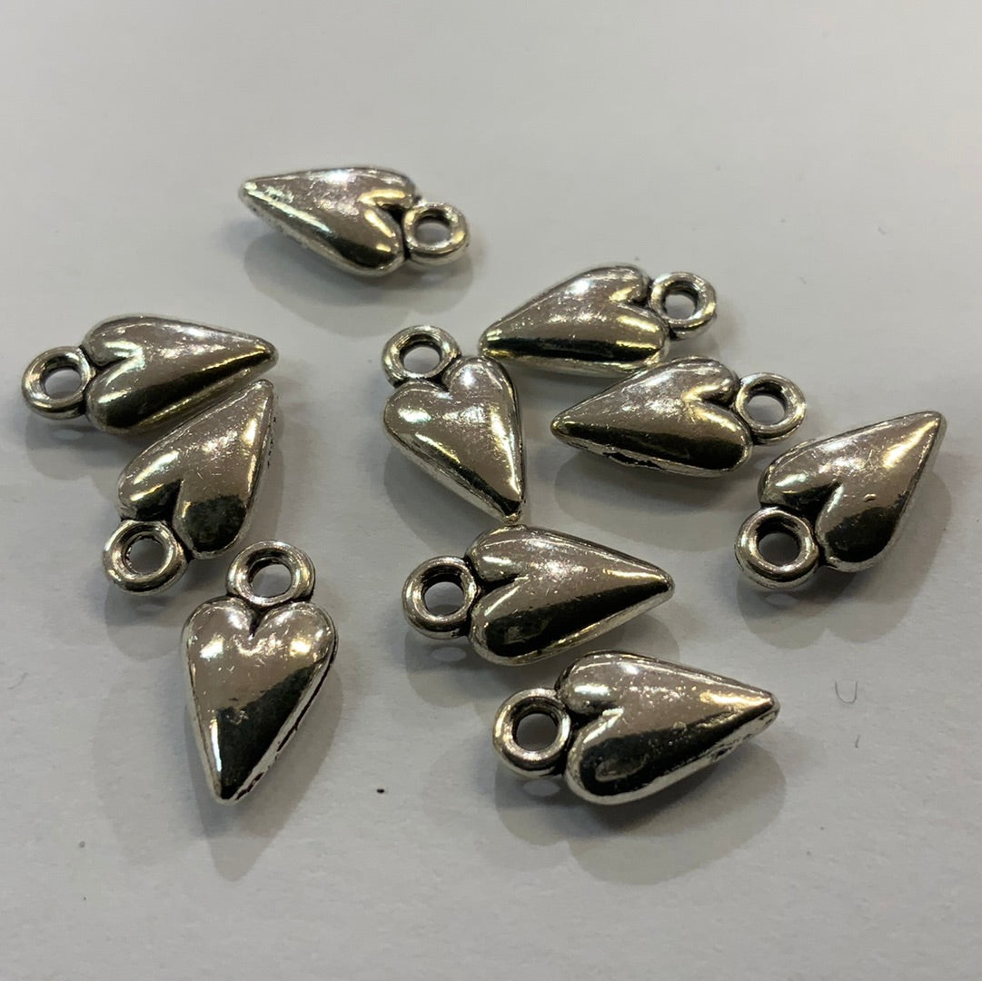 Charms - 3d avlangt hjerte - sølvfarget metall 10 stk