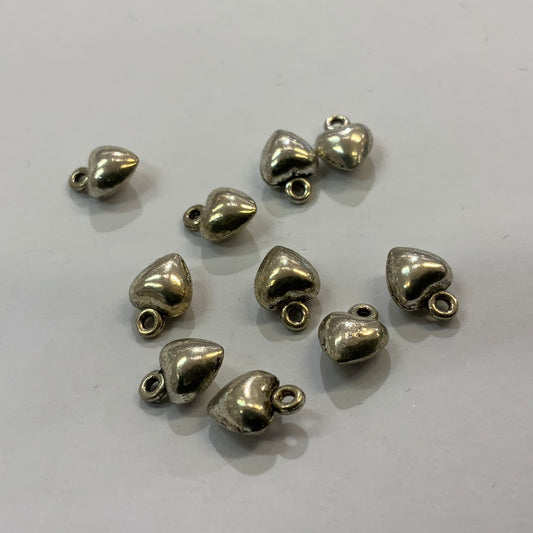 Charms - 3d hjerte - sølv / gull farget metall 10 stk