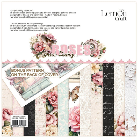 LemonCraft Dear Diary Roses 8x8 Inch Paper Pad (LEM-DD-ROSES-02)