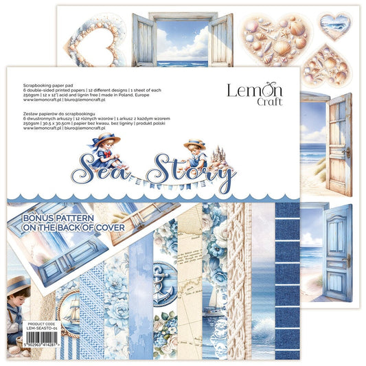 Lemoncraft mønsterark /arkpakke - Sea Story 12x12 Inch Paper Pad (LEM-SEASTO-01)