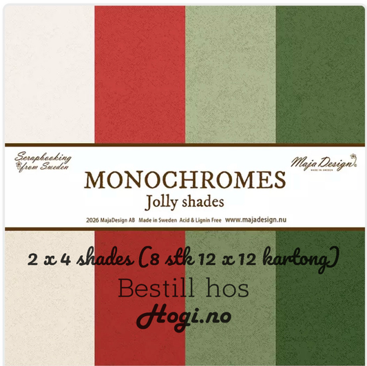 FORHÅNDSBESTILL NÅ! NYHET! Maja Design - Jolly shades/ Jolly Christmas - Monochromes Pack -  8 ark pr pakke.(2 stk av hvert ark)- 12x12'