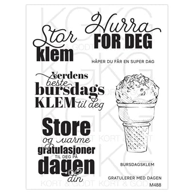 Kort & godt stempelplate - m488 Gratulerer med dagen