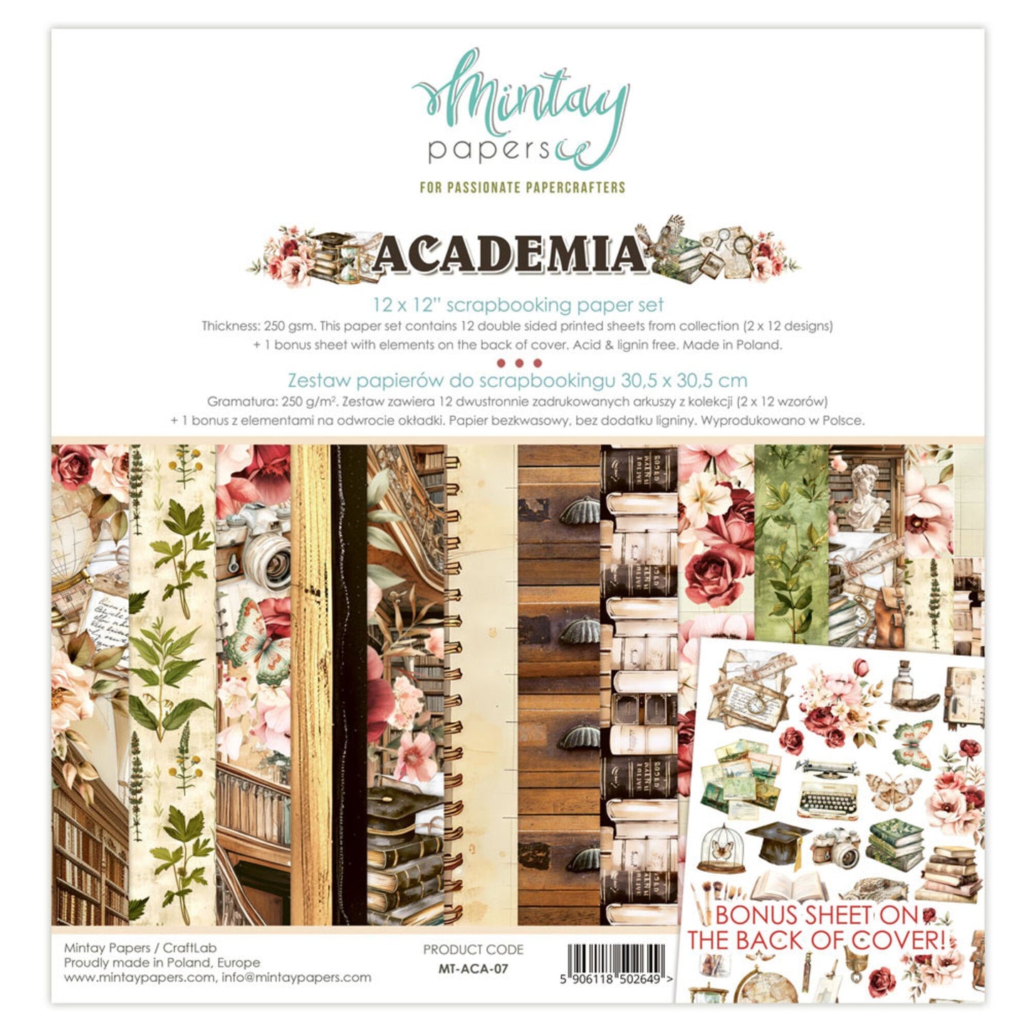 Mintay Academia 12x12 Inch Scrapbooking Paper Set (MT-ACA-07)