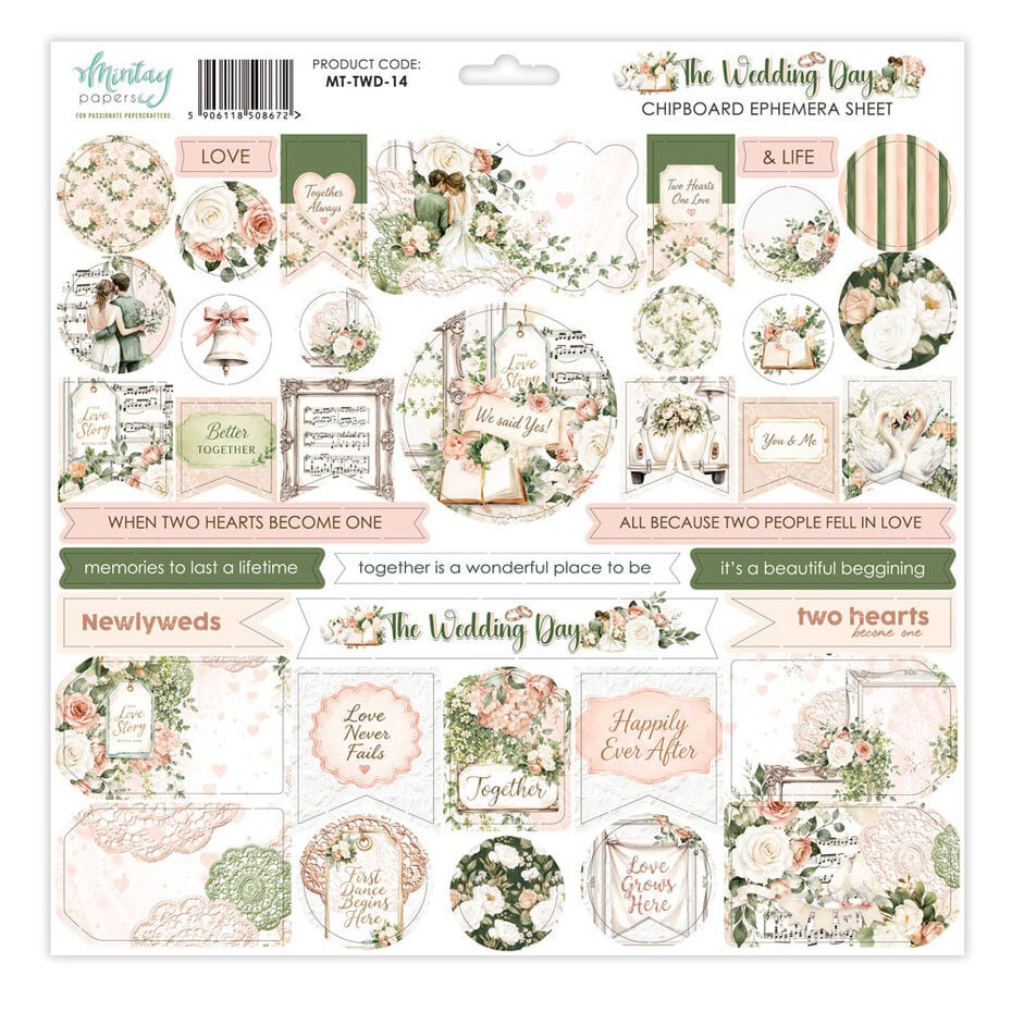 Mintay - The Wedding Day 12x12 Inch Chipboard Ephemera Sheet (MT-TWD-14)