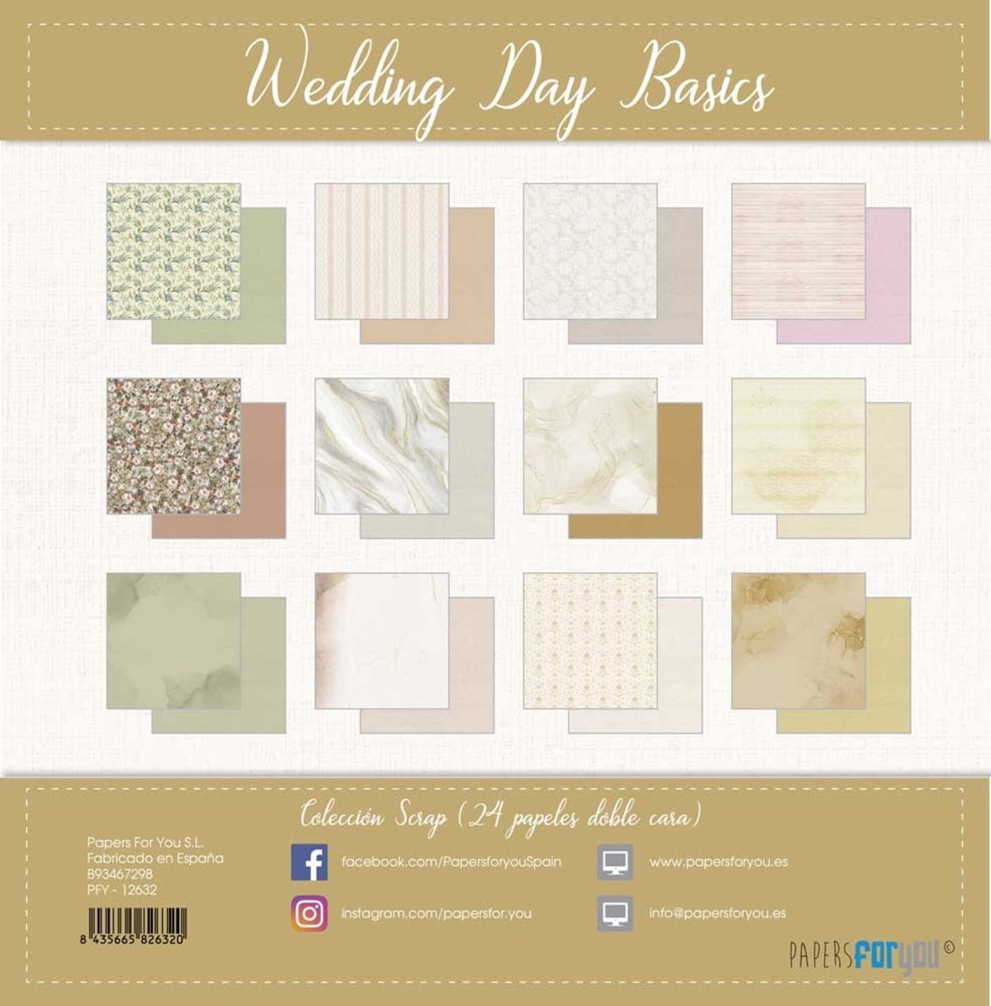 Papers For You Wedding Day Basics Midi Scrap Paper Pack (24pcs) (PFY-12632) 8x8 inch