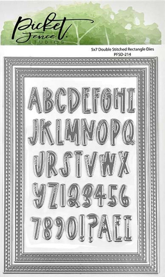 Picket Fence Studios Double Stitched Rectangle 5x7 Inch + alphabet Dies (PFSD-214)